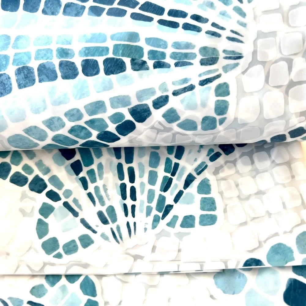 Blue Mosaic Tile Scallop Seashells Peva Shower Curtain Beach Nautical Coastal